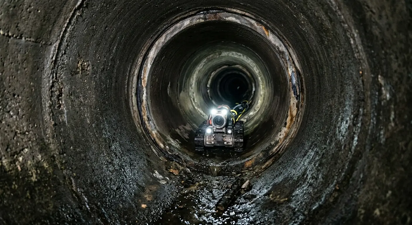Robotic sewer camera inspecting pipe interior for Sewer Line Cleaning in Leicester